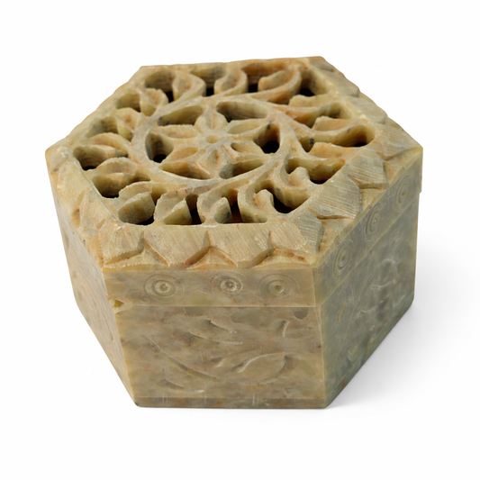 Khumali Crafts Undercut Green Stone Storage Box