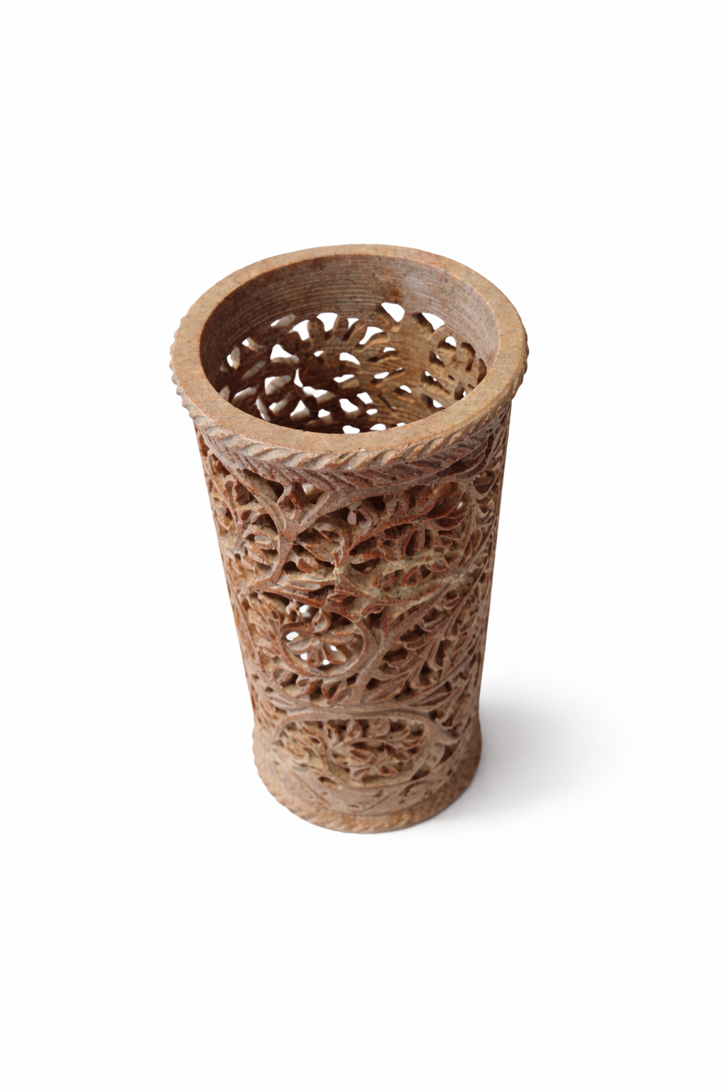 Khumali Crafts Handcrafted Green Marble Cylinder Flower Pot