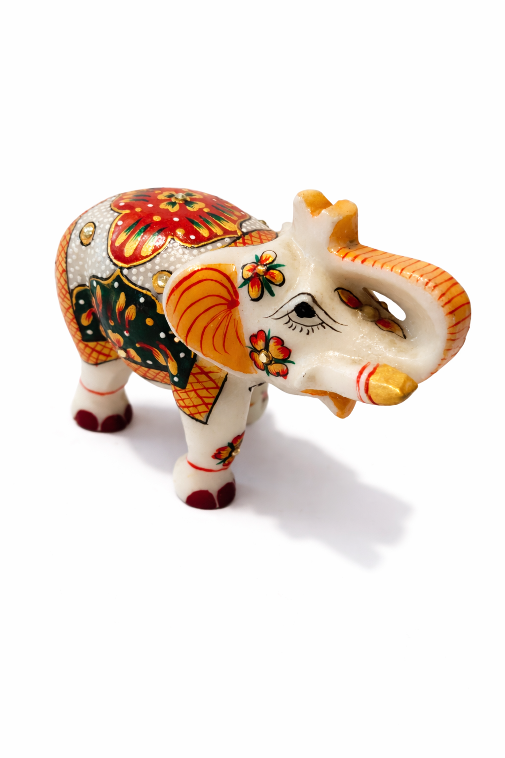 Hand-Painted White Marble Elephant Showpiece