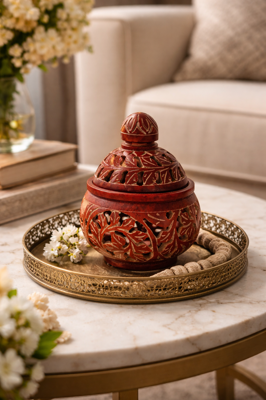 Khumali Crafts Undercut Red Stone Handcrafted Handi