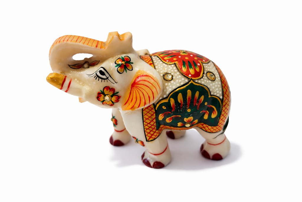 Hand-Painted White Marble Elephant Showpiece
