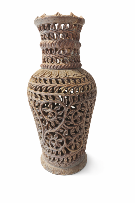 Khumali Crafts Leafs Carved Handcrafted Marble Flower Pot