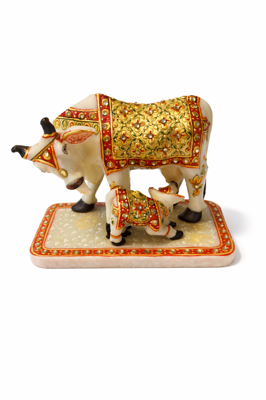 Khumali Crafts Decorative Gold Accent Cow & Calf Statue
