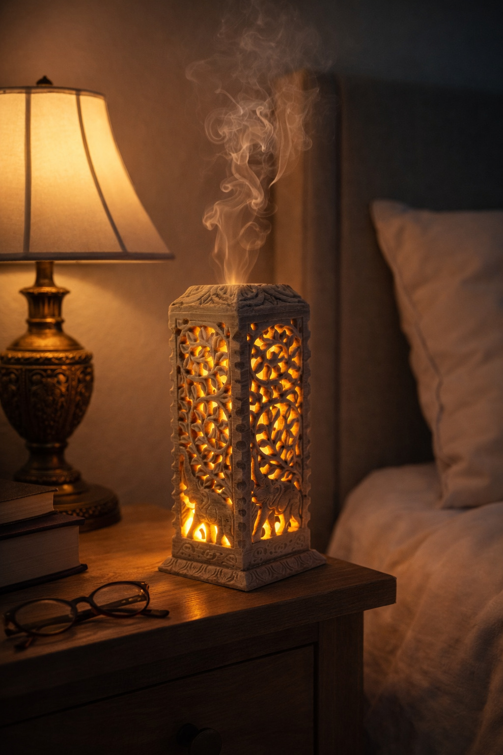 Khumali Crafts Hand-Carved Green Marble Dhoopbatti Stand