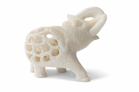 Khumali Crafts White Marble Undercut Elephant Statue
