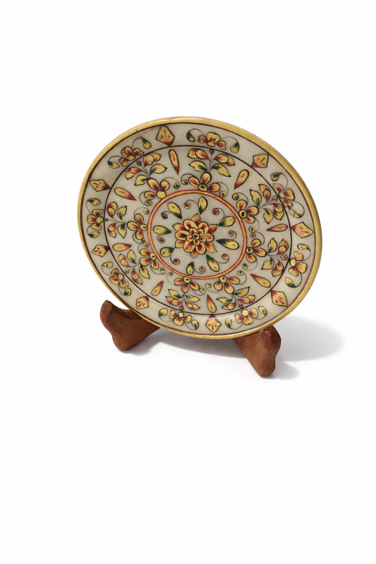 Khumali Crafts White Marble Gold Hand-Painted Plate