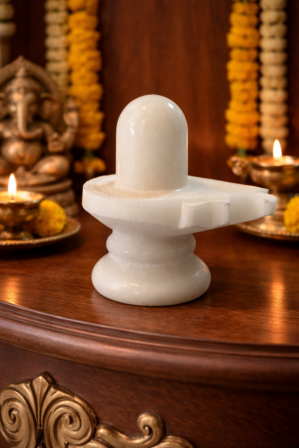 Khumali Crafts Spiritual White Marble Shivling Idol