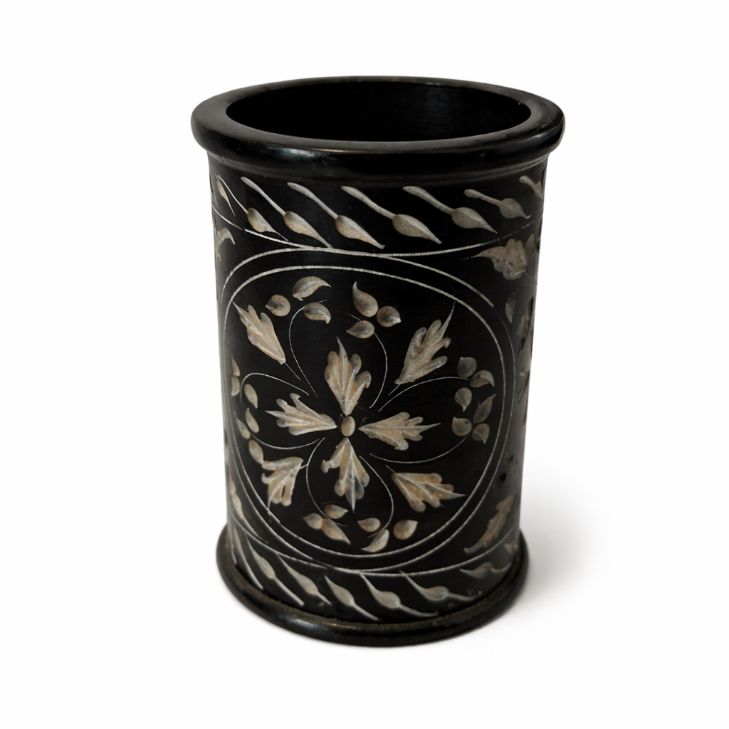 Khumali Crafts Black Stone Handcrafted Flower Pot