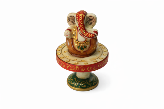 Khumali Crafts White Marble Lord Ganesh Idol with Stand