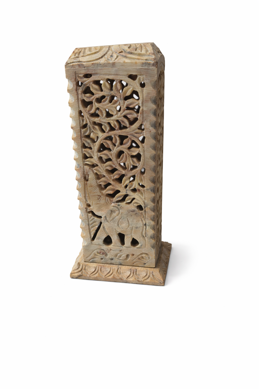 Khumali Crafts Hand-Carved Green Marble Dhoopbatti Stand