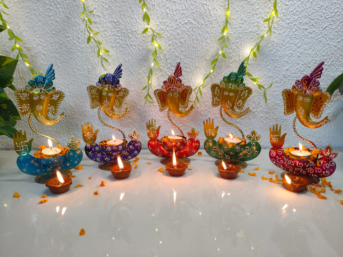 Iron Mini Ganesha Tlight Set of Five