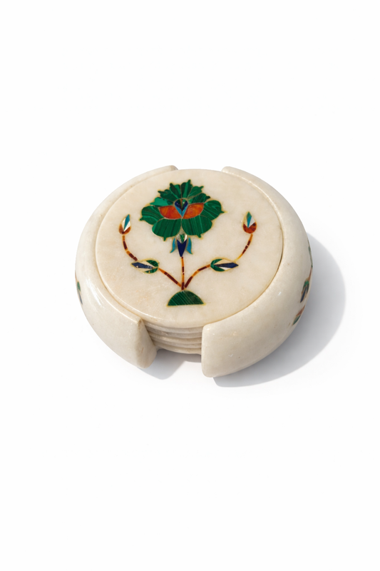 Khumali Crafts Classic White Marble Coaster