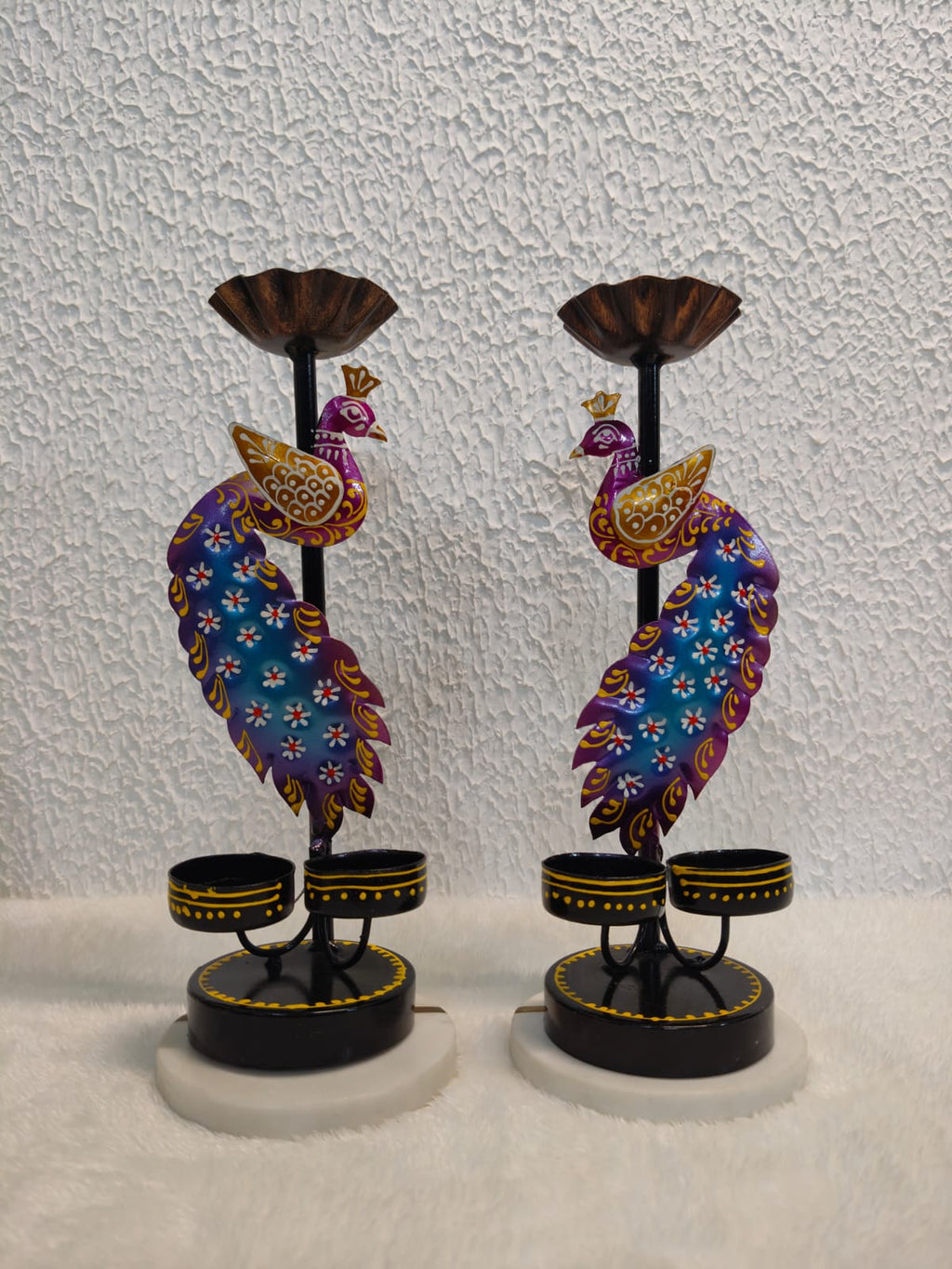 Iron baby peacock Tlight stand Big set of Two