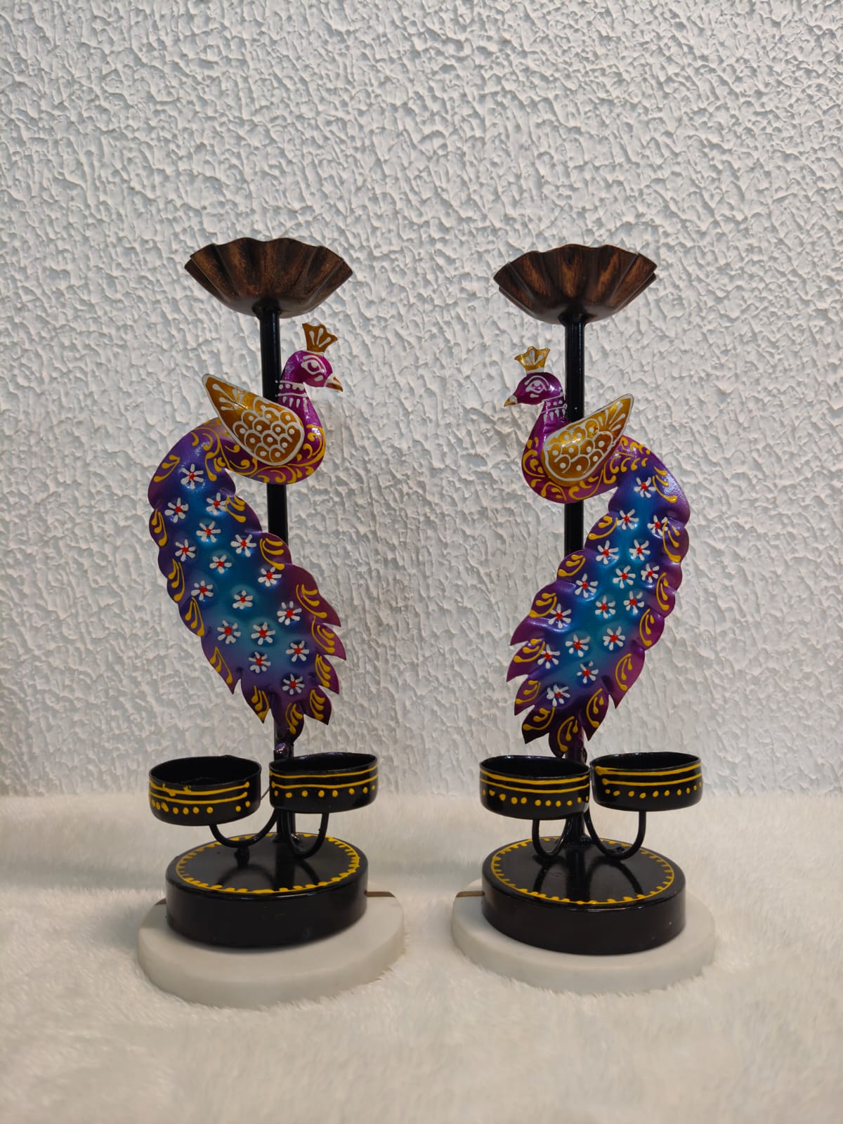 Iron baby peacock Tlight stand Big set of Two