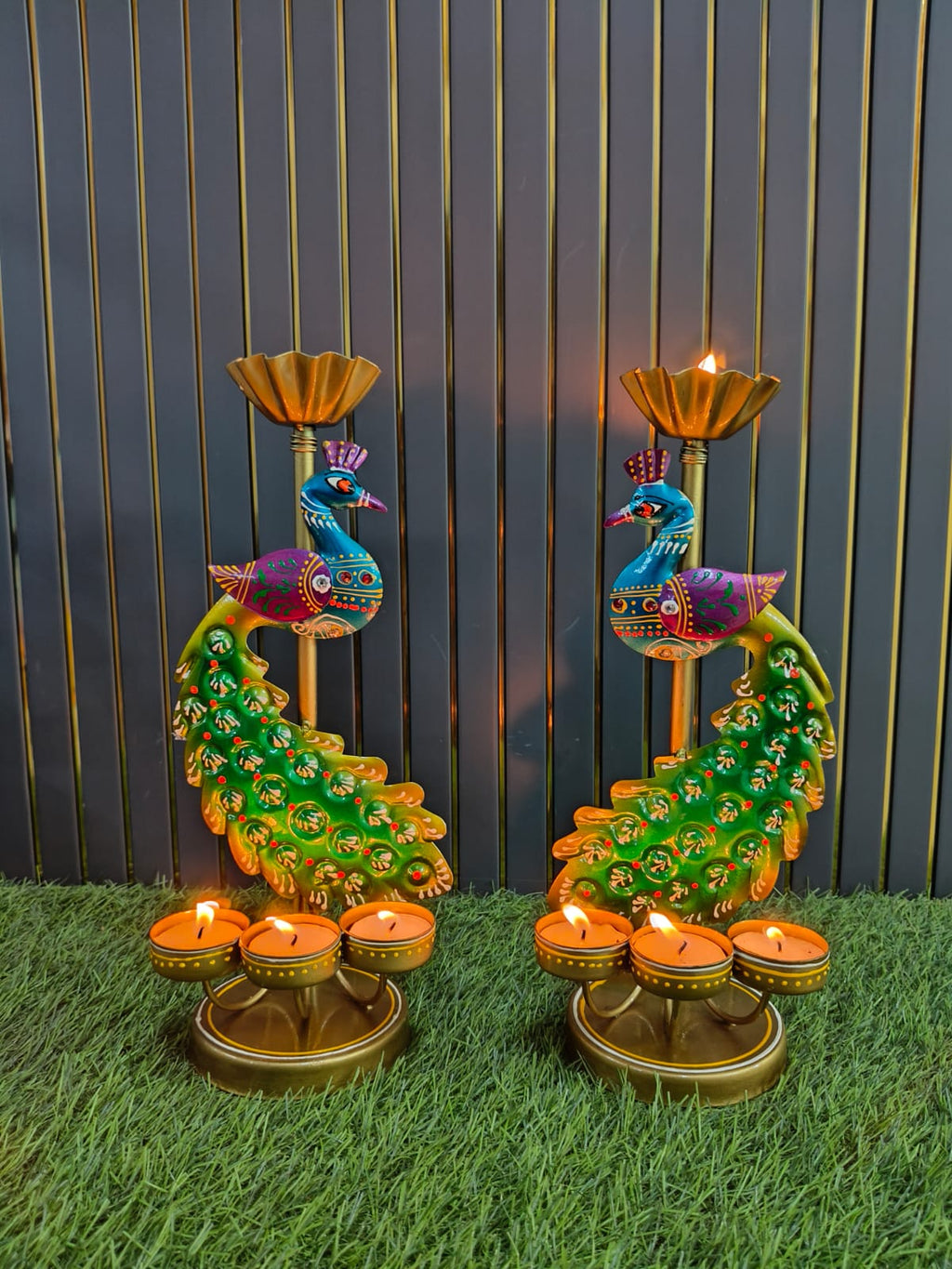 Iron peacock Tlight stand Big set of Two