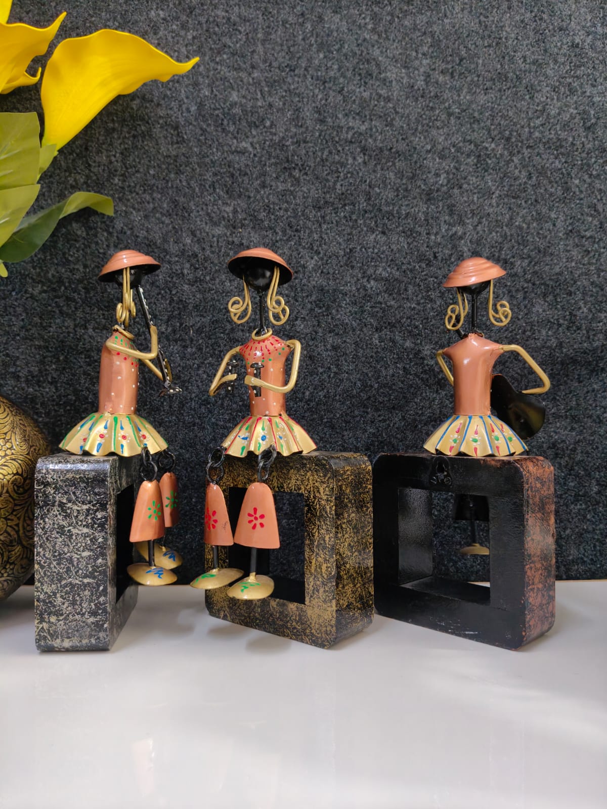 Iron Mini Doll on Wooden Stand set of Three