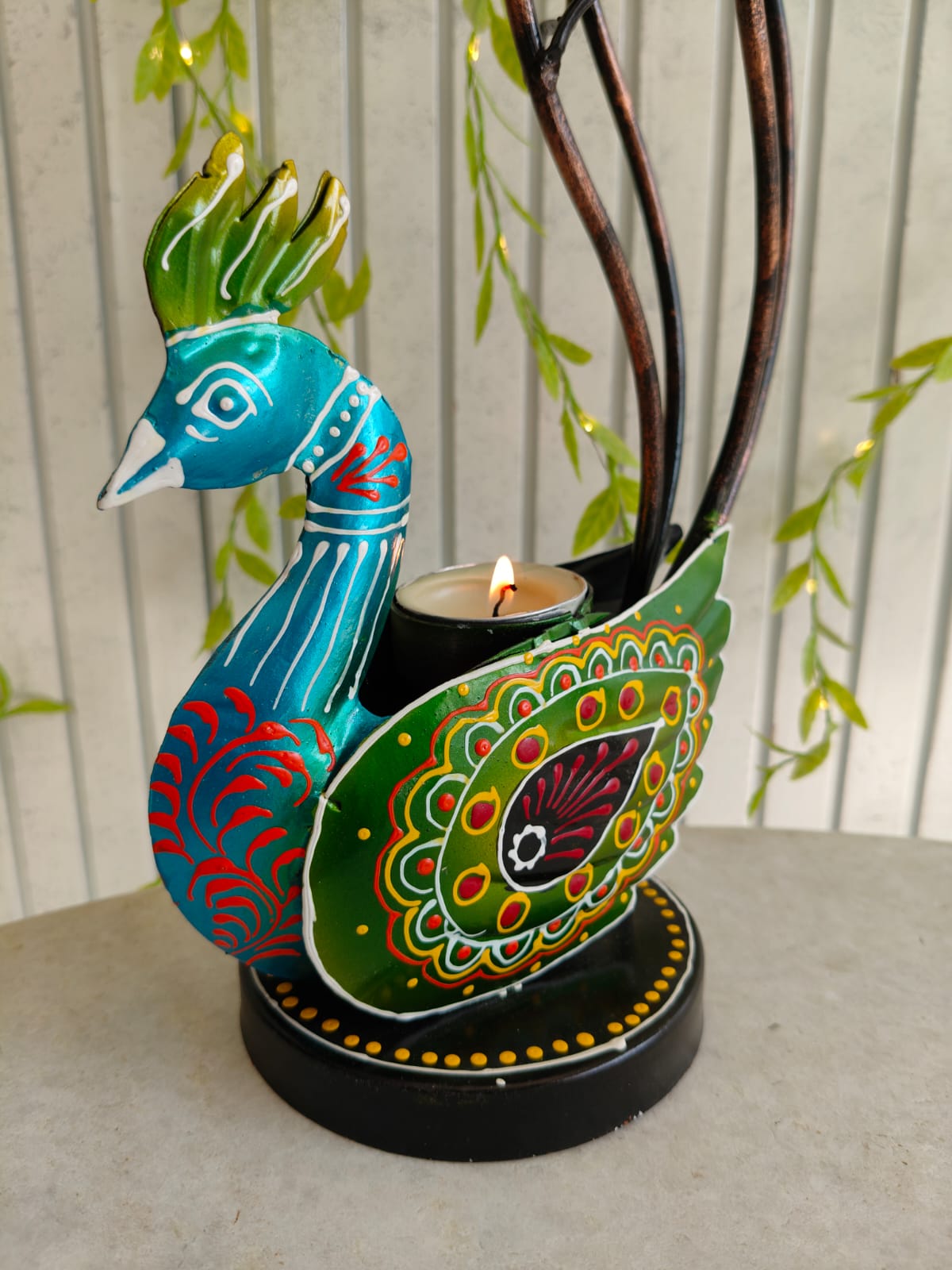 Iron Lotus-Peacock Tlight Stand