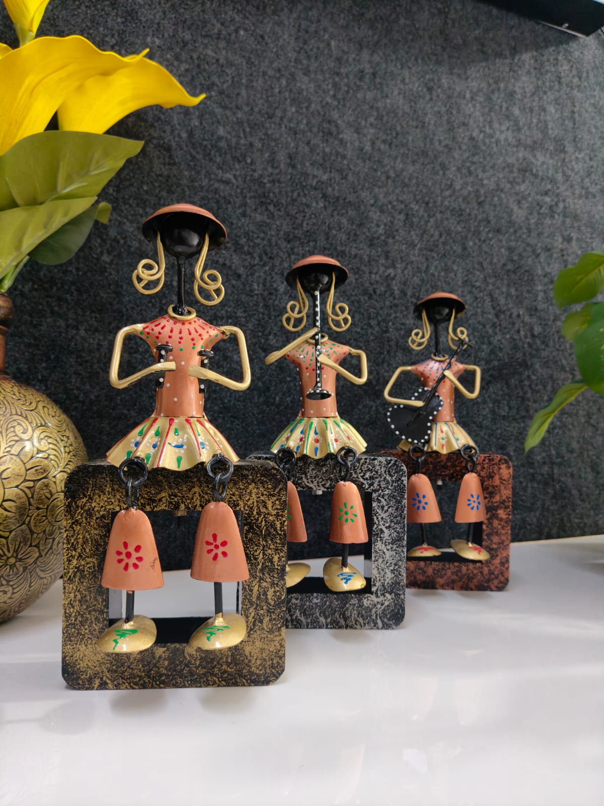 Iron Mini Doll on Wooden Stand set of Three