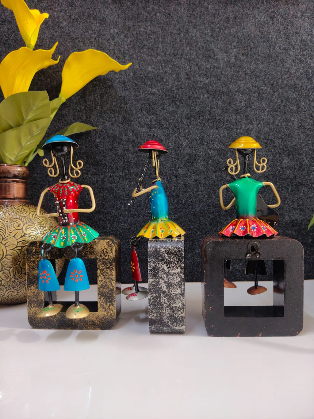 Iron Mini Doll on Wooden Stand set of Three