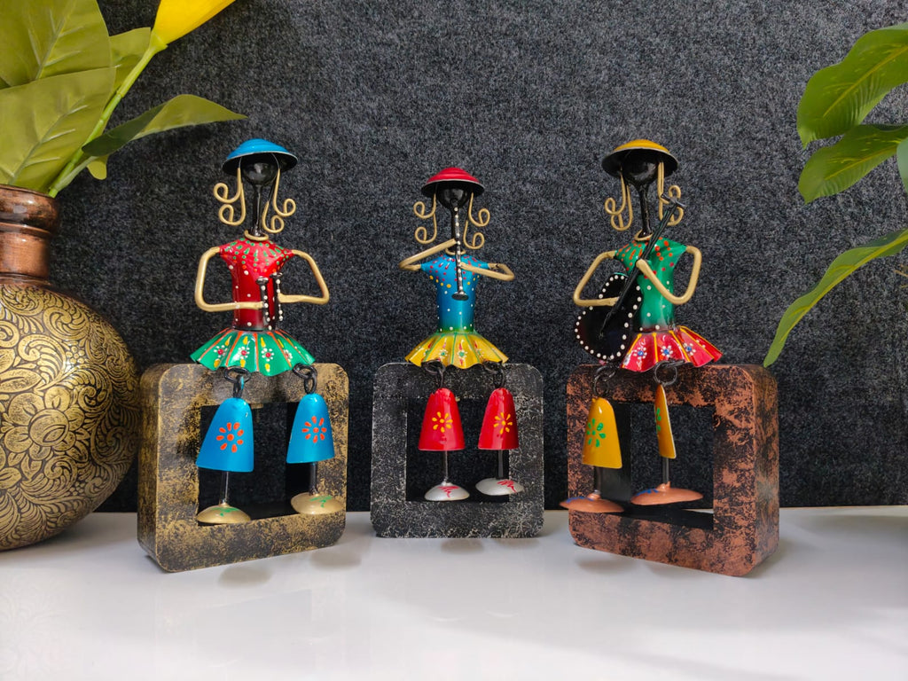 Iron Mini Doll on Wooden Stand set of Three