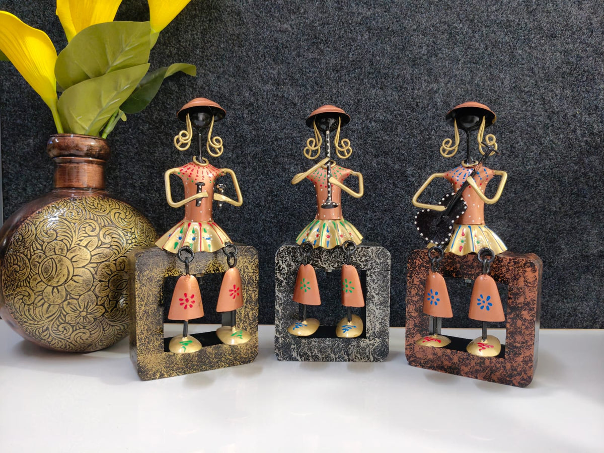 Iron Mini Doll on Wooden Stand set of Three