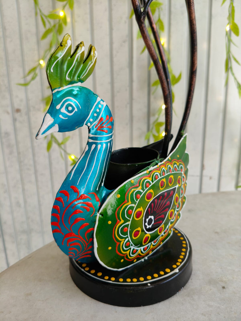 Iron Lotus-Peacock Tlight Stand