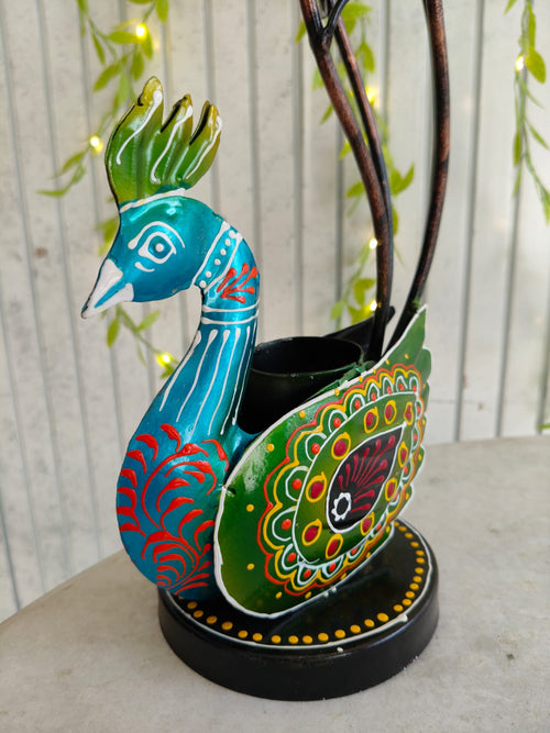 Iron Lotus-Peacock Tlight Stand