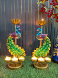 Iron peacock Tlight stand Big set of Two