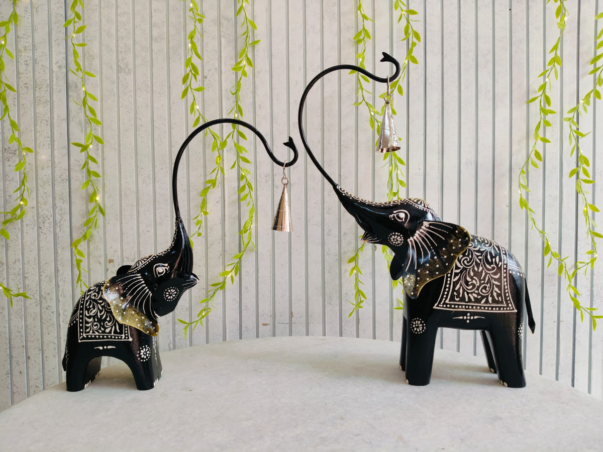 Mother Baby Iron Elephant Pair